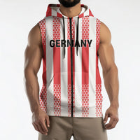 Custom German European Football Champions Sleeveless Zip Hoodie Rot Weiss Geometric Stripes