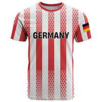 Custom German European Football Champions T Shirt Rot Weiss Geometric Stripes
