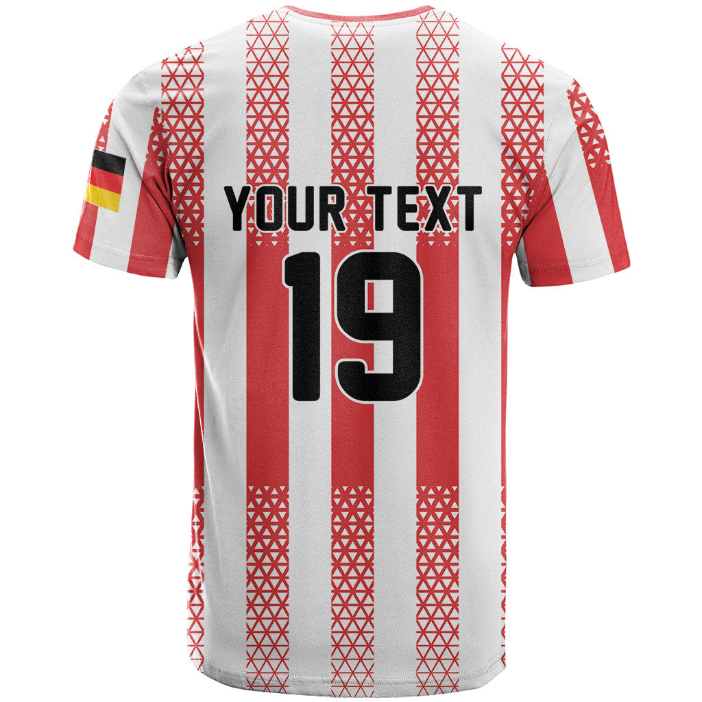 Custom German European Football Champions T Shirt Rot Weiss Geometric Stripes