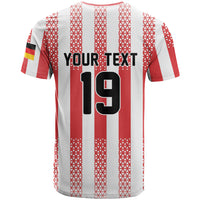 Custom German European Football Champions T Shirt Rot Weiss Geometric Stripes