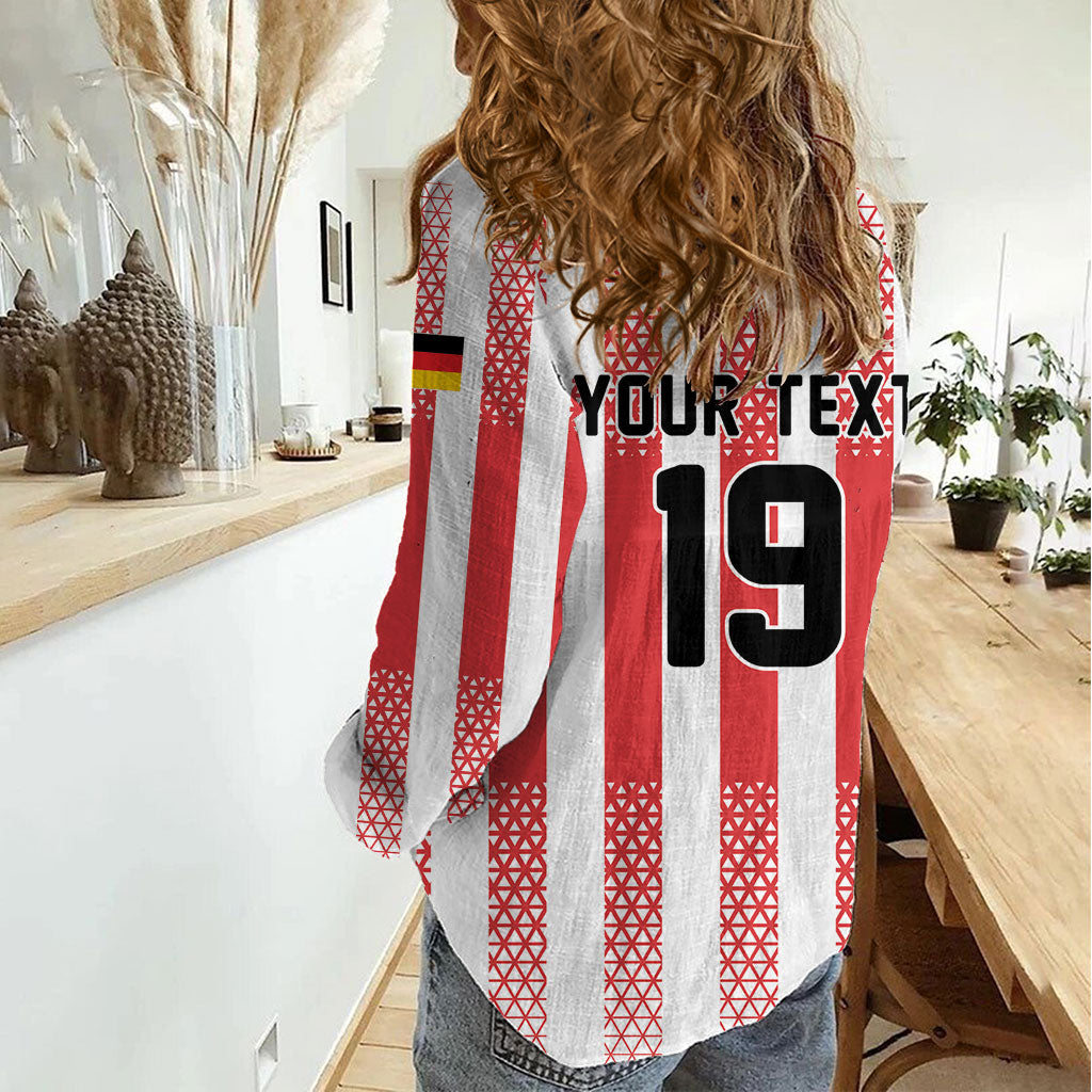 Custom German European Football Champions Women Casual Shirt Rot Weiss Geometric Stripes