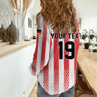 Custom German European Football Champions Women Casual Shirt Rot Weiss Geometric Stripes