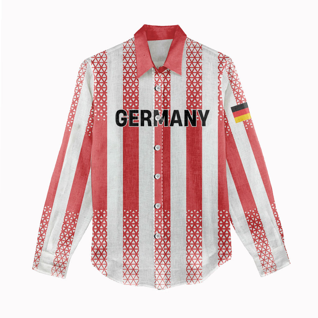 Custom German European Football Champions Women Casual Shirt Rot Weiss Geometric Stripes