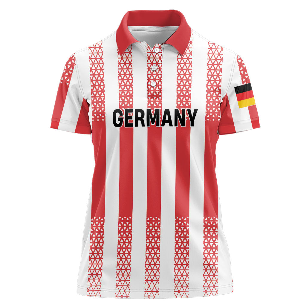 Custom German European Football Champions Women Polo Shirt Rot Weiss Geometric Stripes