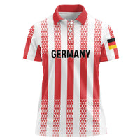 Custom German European Football Champions Women Polo Shirt Rot Weiss Geometric Stripes