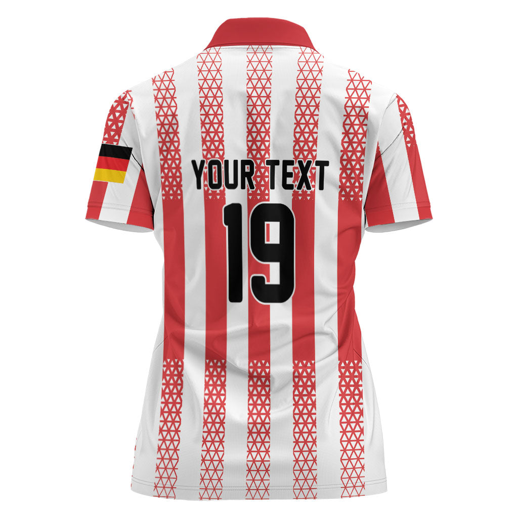 Custom German European Football Champions Women Polo Shirt Rot Weiss Geometric Stripes