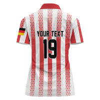 Custom German European Football Champions Women Polo Shirt Rot Weiss Geometric Stripes