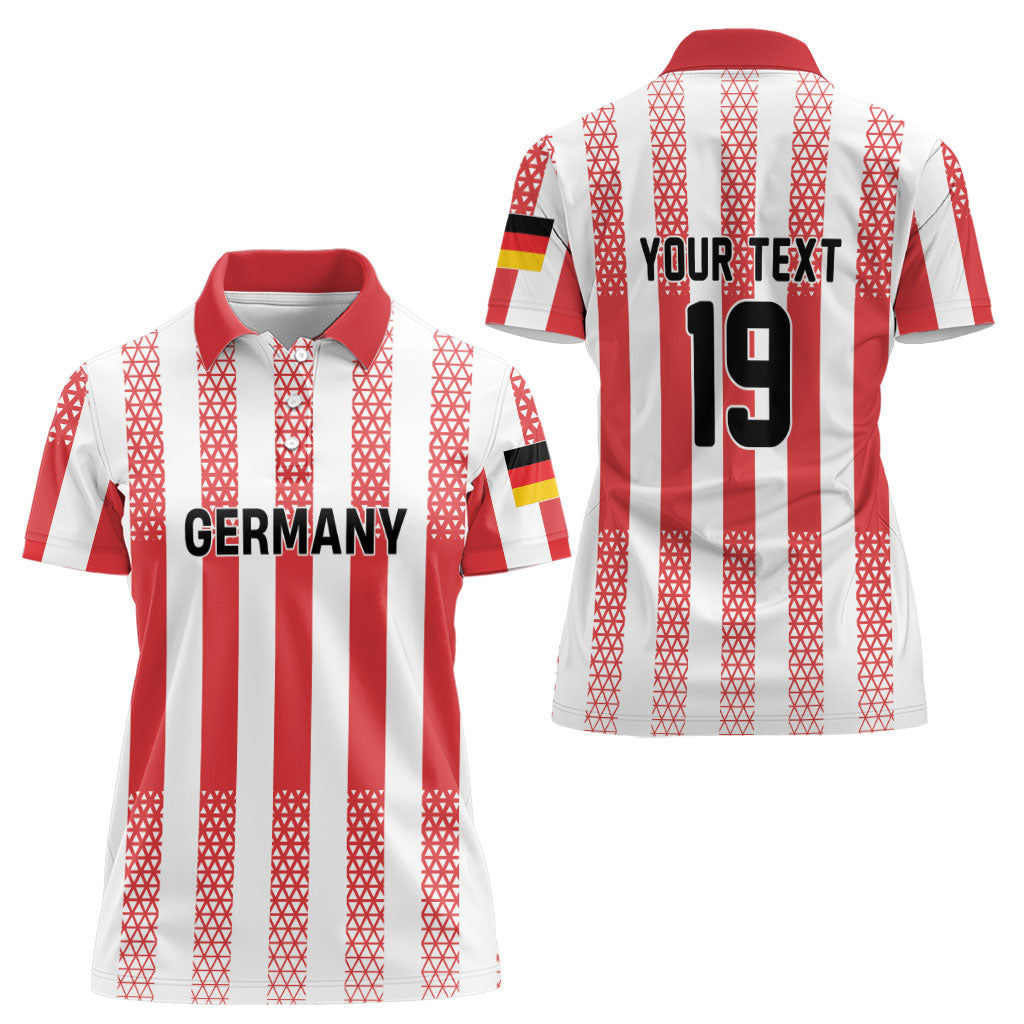 Custom German European Football Champions Women Polo Shirt Rot Weiss Geometric Stripes