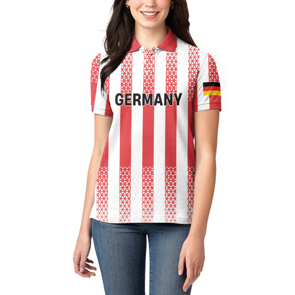 Custom German European Football Champions Women Polo Shirt Rot Weiss Geometric Stripes