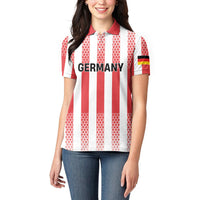 Custom German European Football Champions Women Polo Shirt Rot Weiss Geometric Stripes