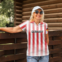 Custom German European Football Champions Women Polo Shirt Rot Weiss Geometric Stripes
