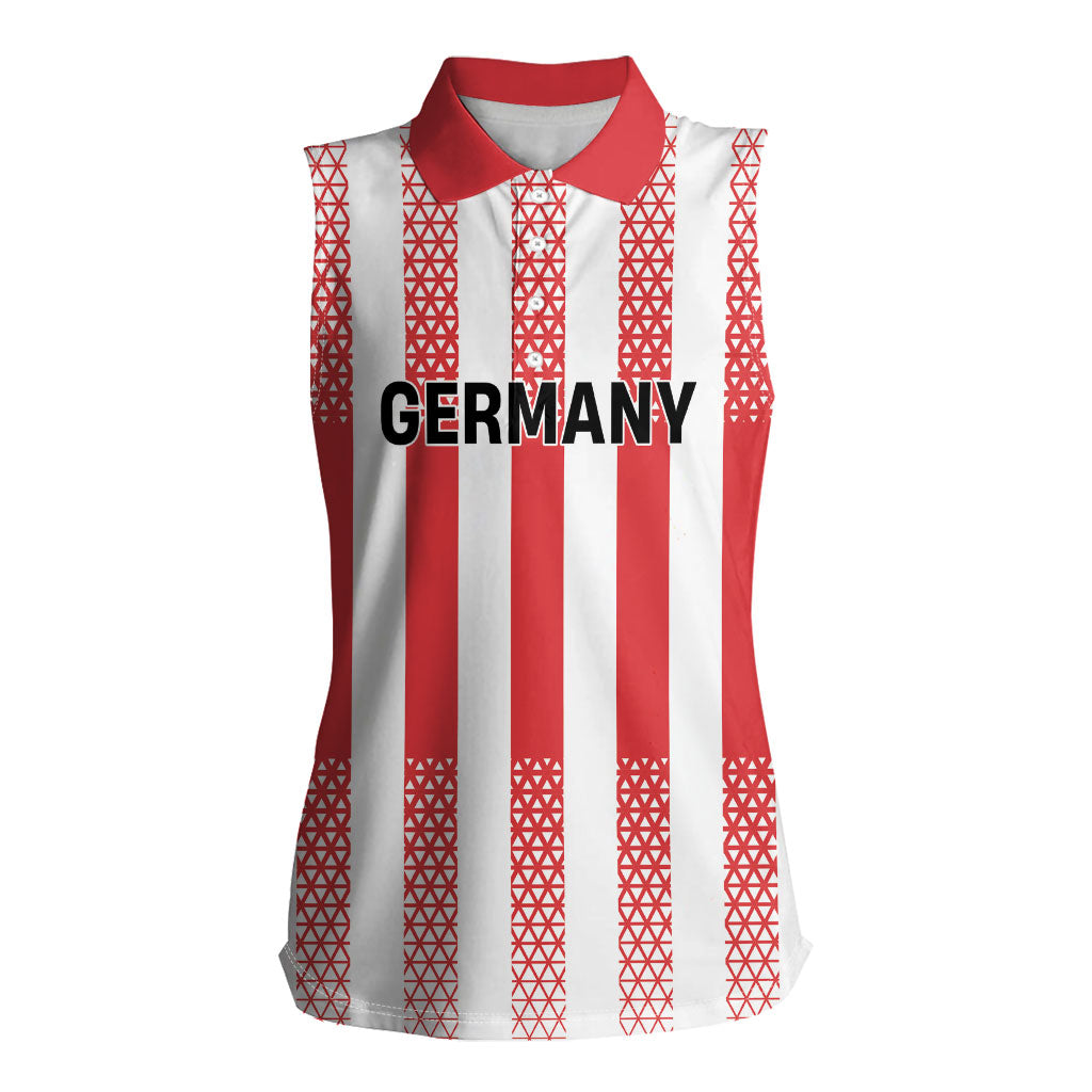 Custom German European Football Champions Women Sleeveless Polo Shirt Rot Weiss Geometric Stripes