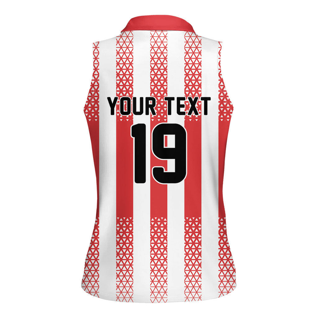 Custom German European Football Champions Women Sleeveless Polo Shirt Rot Weiss Geometric Stripes