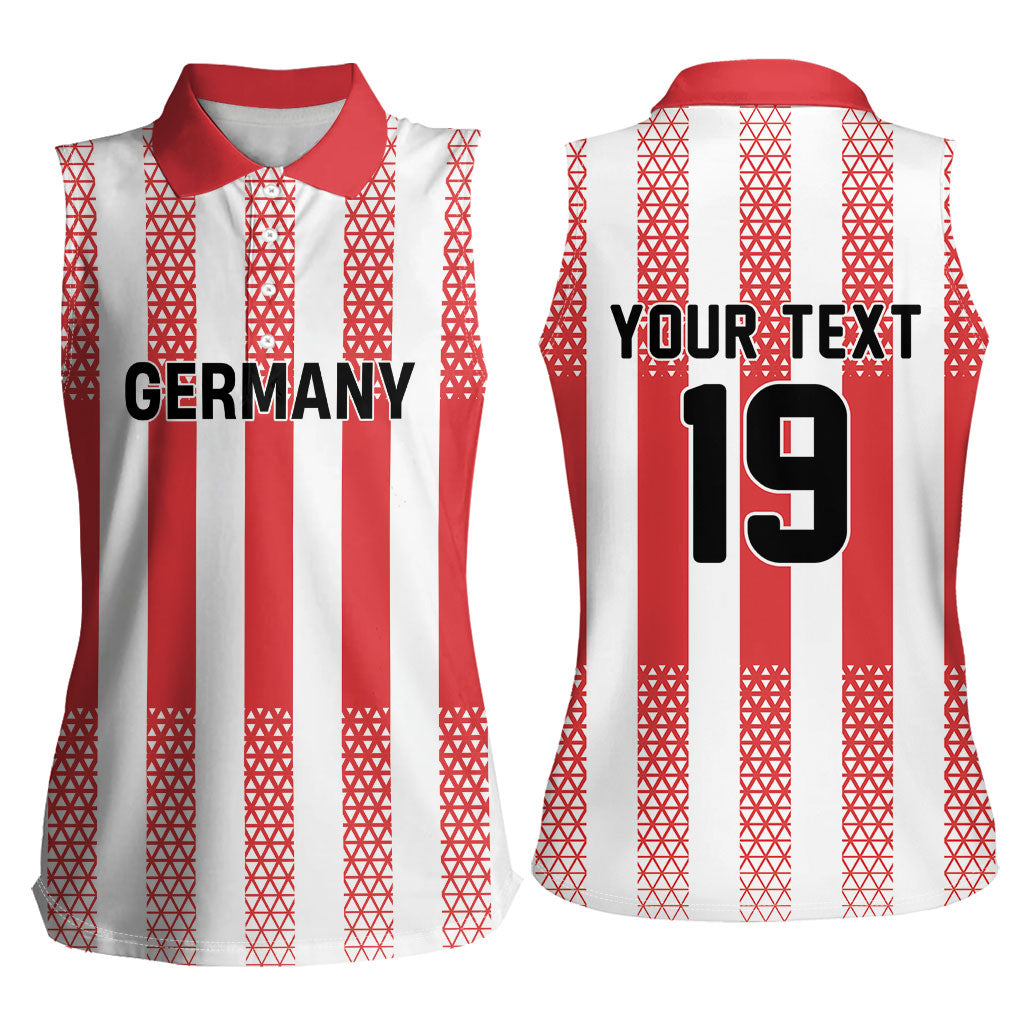 Custom German European Football Champions Women Sleeveless Polo Shirt Rot Weiss Geometric Stripes