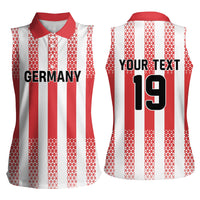 Custom German European Football Champions Women Sleeveless Polo Shirt Rot Weiss Geometric Stripes
