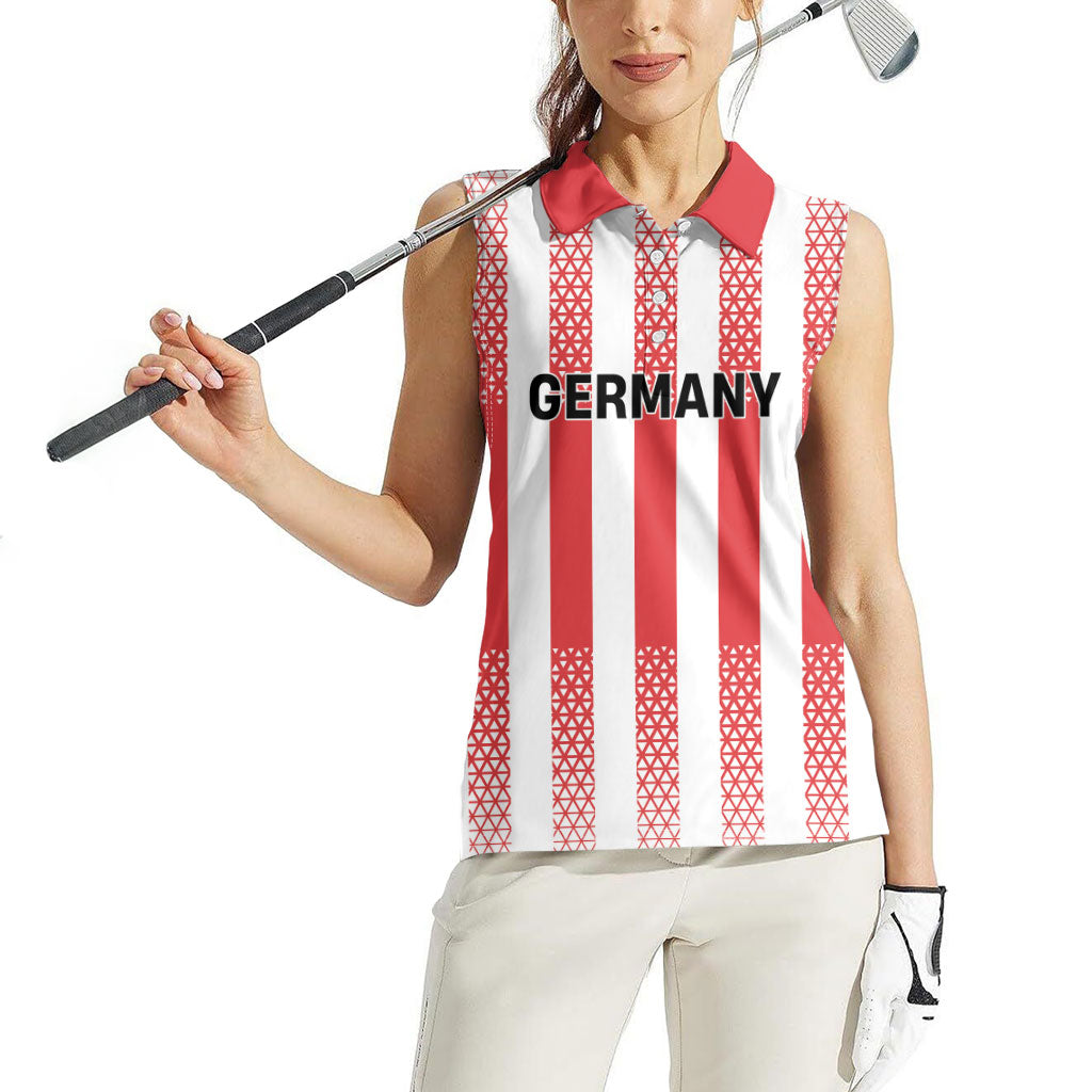 Custom German European Football Champions Women Sleeveless Polo Shirt Rot Weiss Geometric Stripes