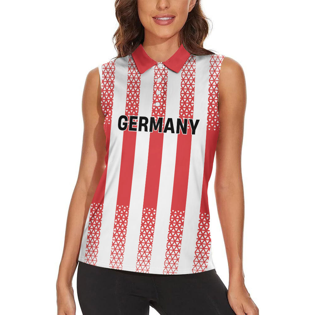 Custom German European Football Champions Women Sleeveless Polo Shirt Rot Weiss Geometric Stripes