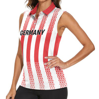 Custom German European Football Champions Women Sleeveless Polo Shirt Rot Weiss Geometric Stripes