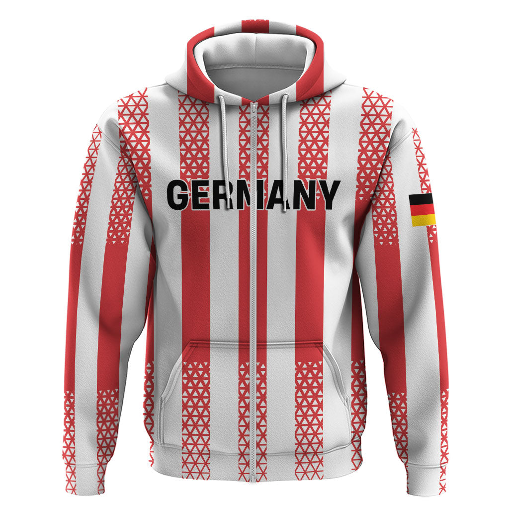 Custom German European Football Champions Zip Hoodie Rot Weiss Geometric Stripes