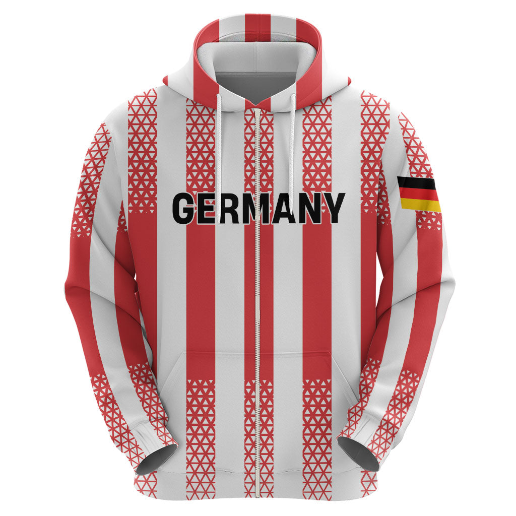 Custom German European Football Champions Zip Hoodie Rot Weiss Geometric Stripes