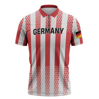 Custom German European Football Champions Zipper Polo Shirt Rot Weiss Geometric Stripes