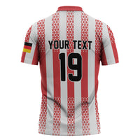Custom German European Football Champions Zipper Polo Shirt Rot Weiss Geometric Stripes