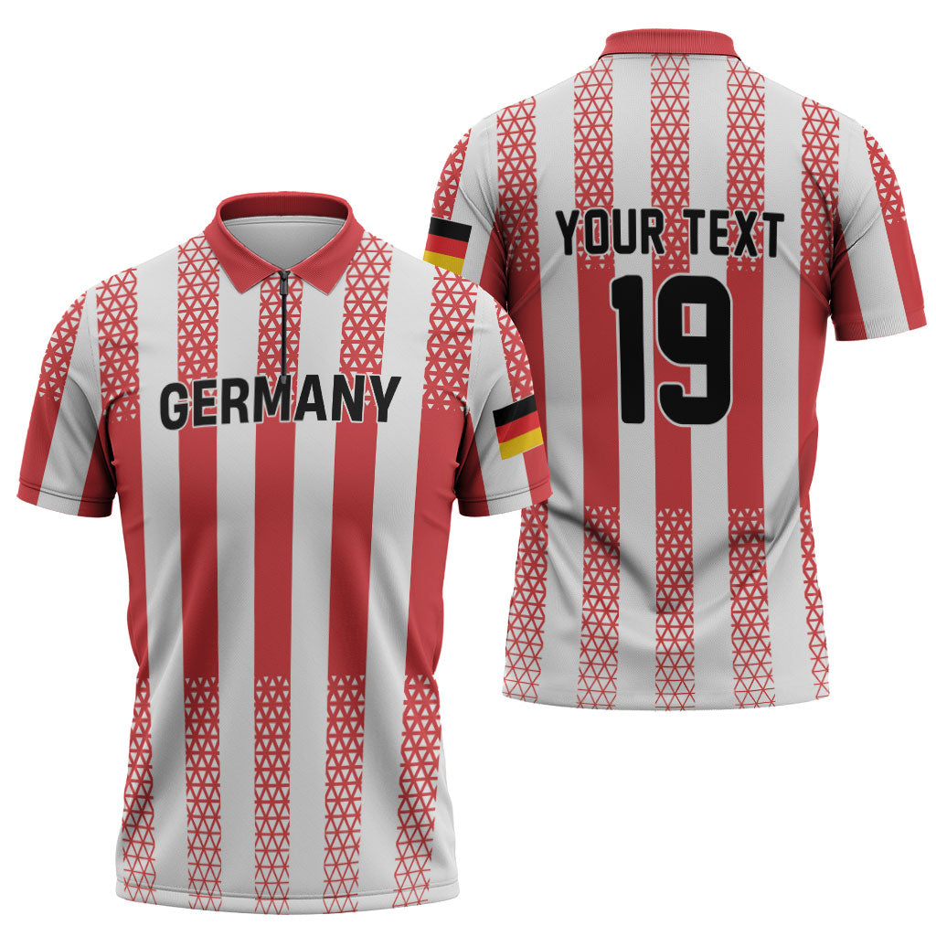 Custom German European Football Champions Zipper Polo Shirt Rot Weiss Geometric Stripes