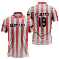 Custom German European Football Champions Zipper Polo Shirt Rot Weiss Geometric Stripes