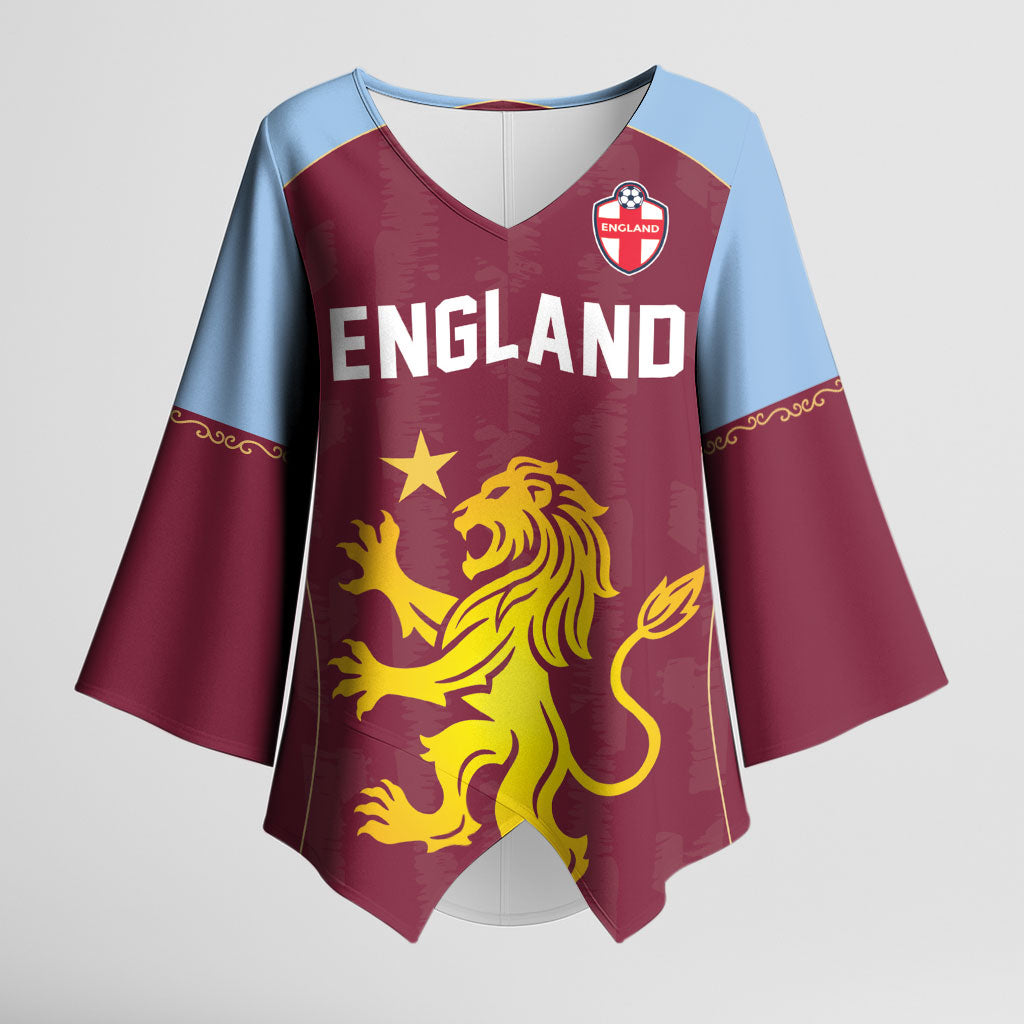 Custom England European Football Champions Kimono Sleeve Blouse The Villans Rampant Lion Pride