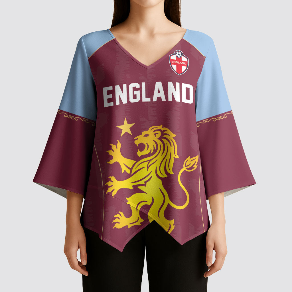 Custom England European Football Champions Kimono Sleeve Blouse The Villans Rampant Lion Pride