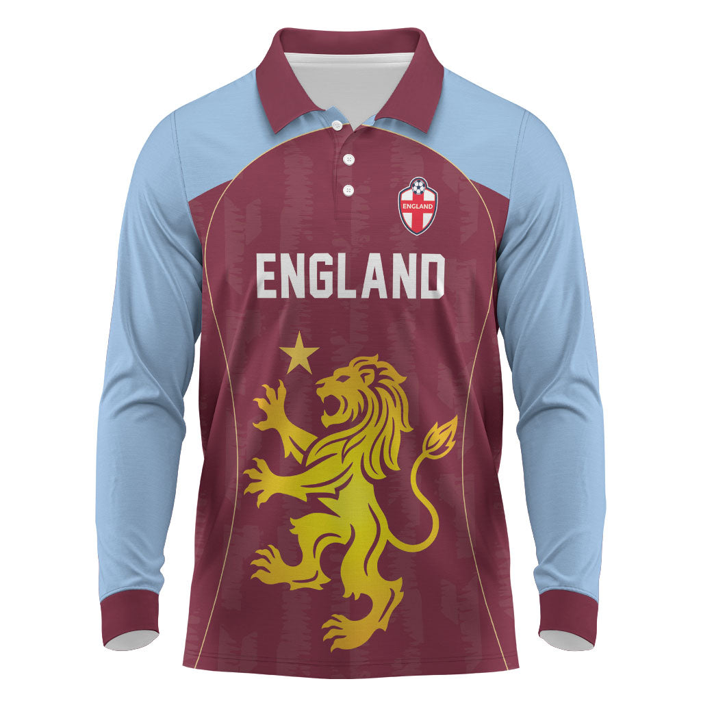 Custom England European Football Champions Long Sleeve Polo Shirt The Villans Rampant Lion Pride