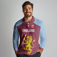 Custom England European Football Champions Long Sleeve Polo Shirt The Villans Rampant Lion Pride