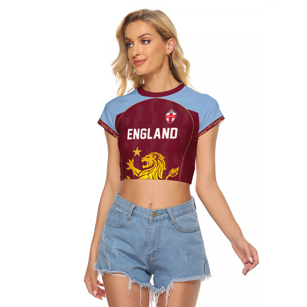 Custom England European Football Champions Raglan Cropped T Shirt The Villans Rampant Lion Pride