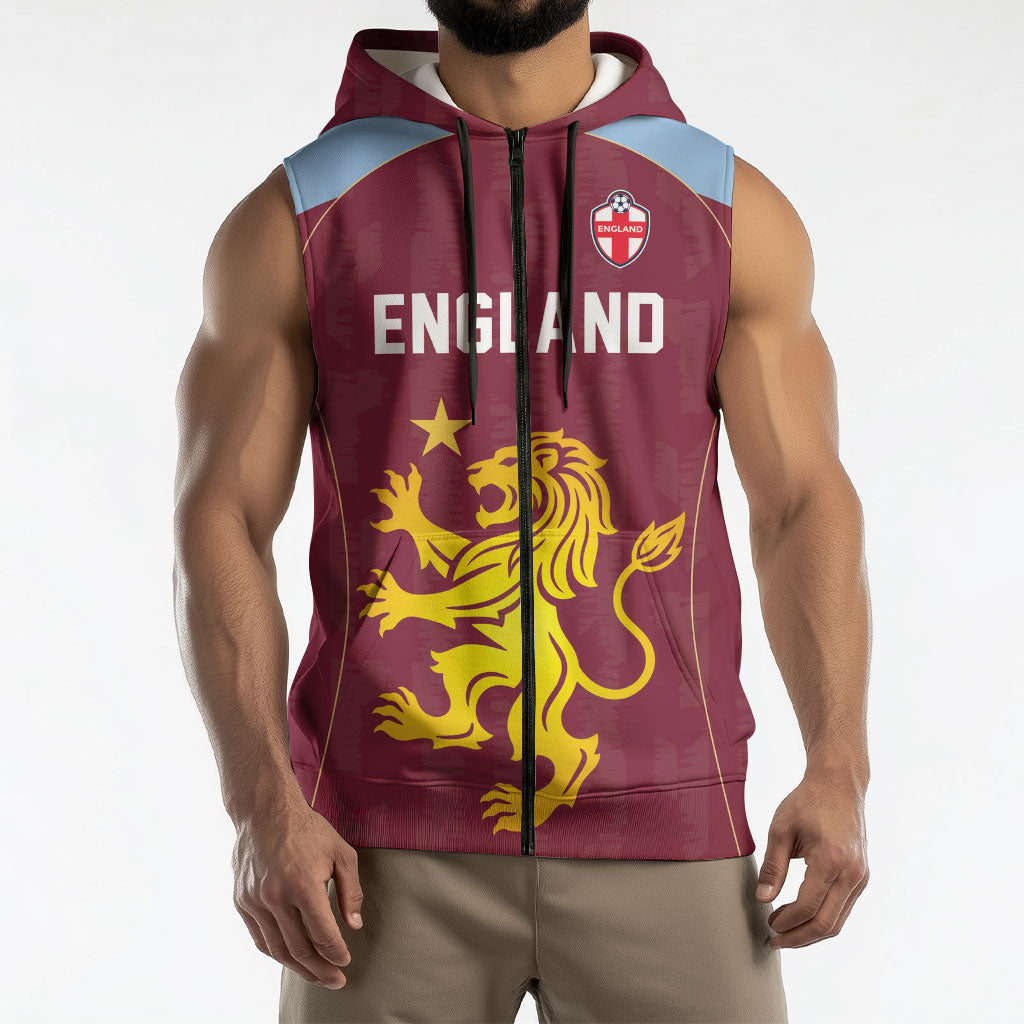 Custom England European Football Champions Sleeveless Zip Hoodie The Villans Rampant Lion Pride
