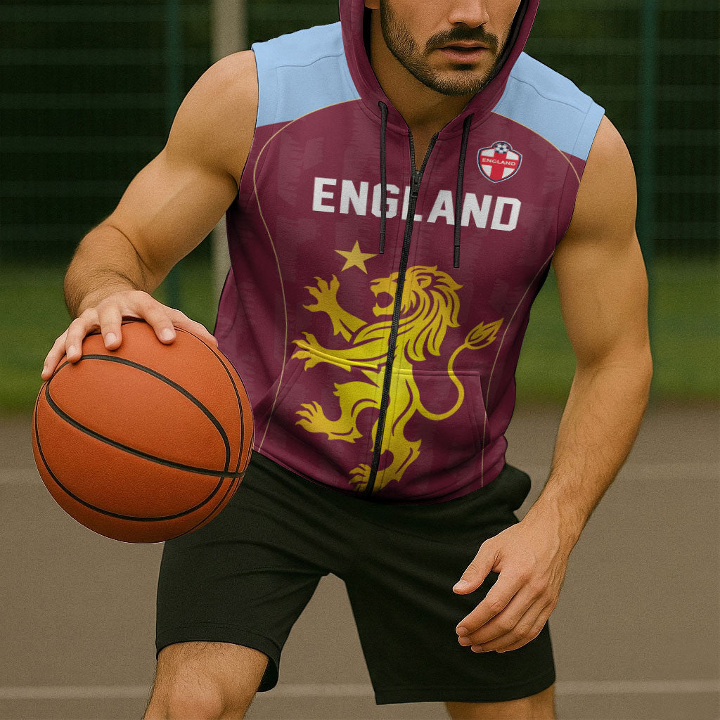 Custom England European Football Champions Sleeveless Zip Hoodie The Villans Rampant Lion Pride