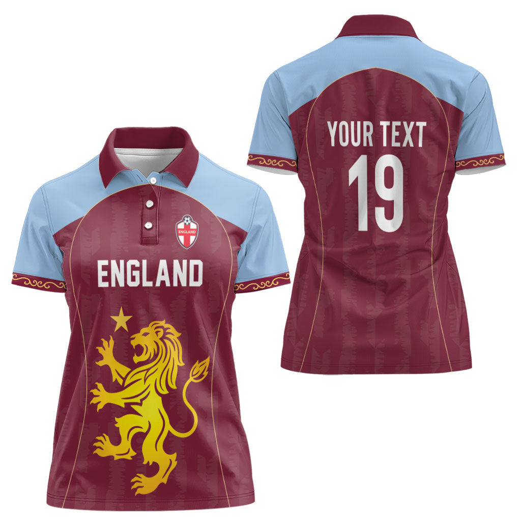 Custom England European Football Champions Women Polo Shirt The Villans Rampant Lion Pride