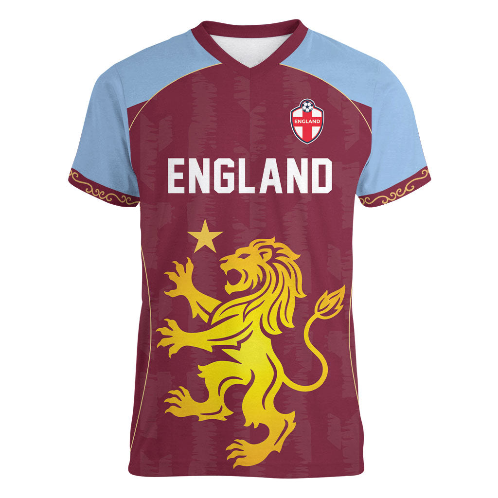 Custom England European Football Champions Women V-Neck T-Shirt The Villans Rampant Lion Pride