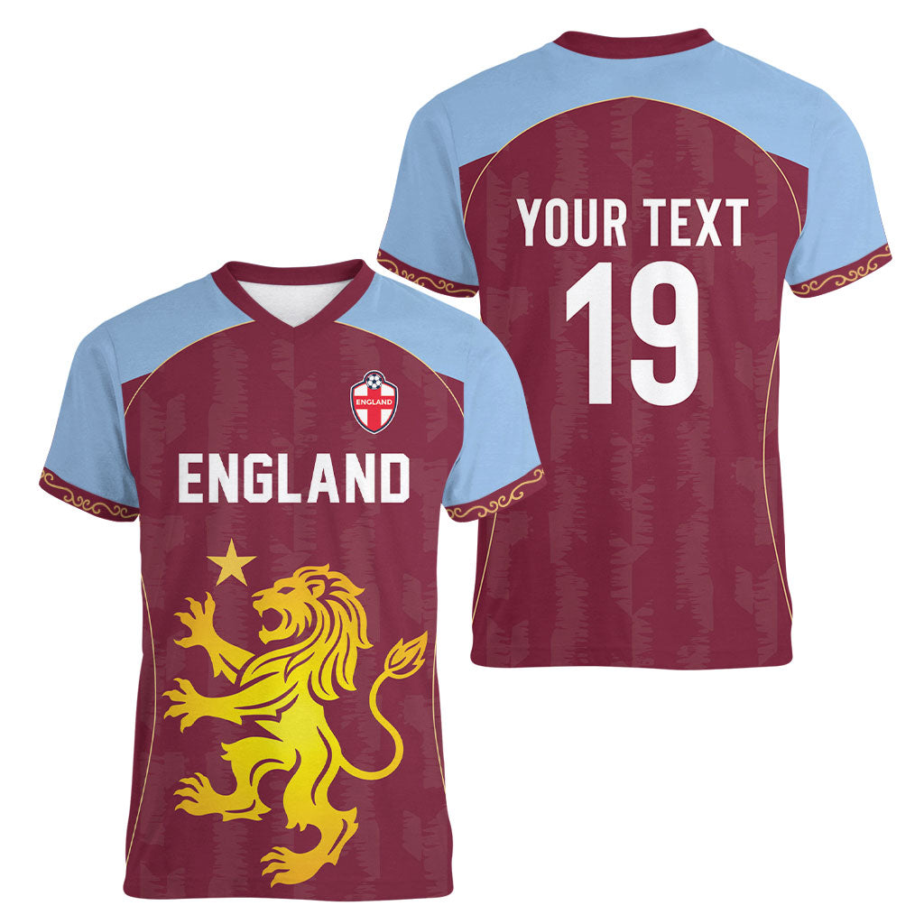 Custom England European Football Champions Women V-Neck T-Shirt The Villans Rampant Lion Pride