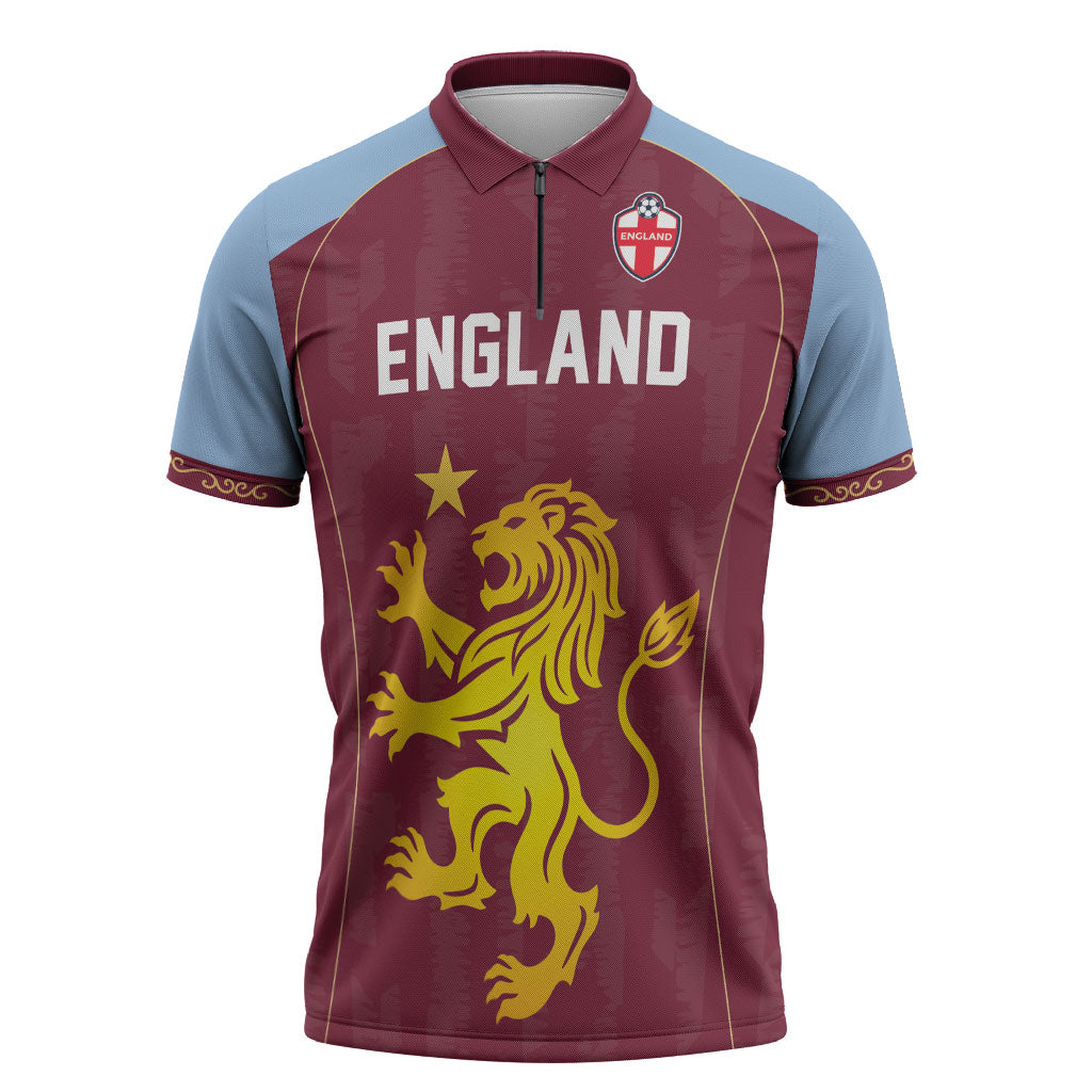 Custom England European Football Champions Zipper Polo Shirt The Villans Rampant Lion Pride