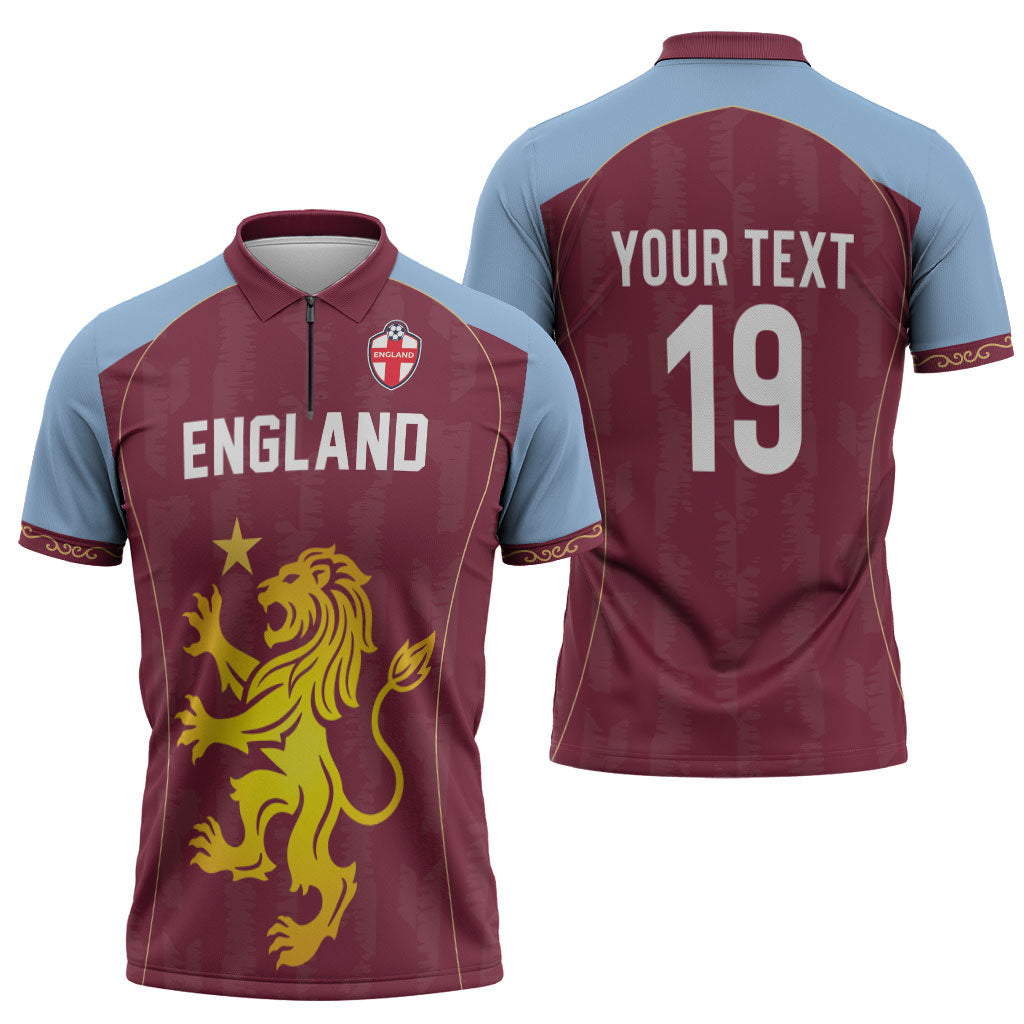 Custom England European Football Champions Zipper Polo Shirt The Villans Rampant Lion Pride