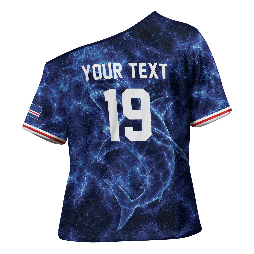 Custom World Football 2026 Cabo Verde Cross Shoulder Shirt Go Blue Sharks Glory