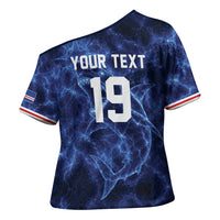 Custom World Football 2026 Cabo Verde Cross Shoulder Shirt Go Blue Sharks Glory