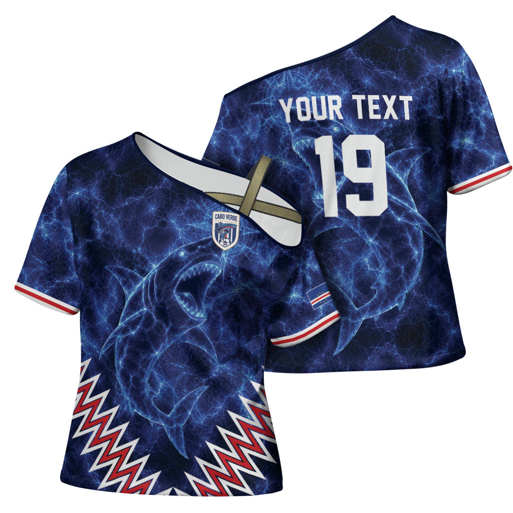 Custom World Football 2026 Cabo Verde Cross Shoulder Shirt Go Blue Sharks Glory