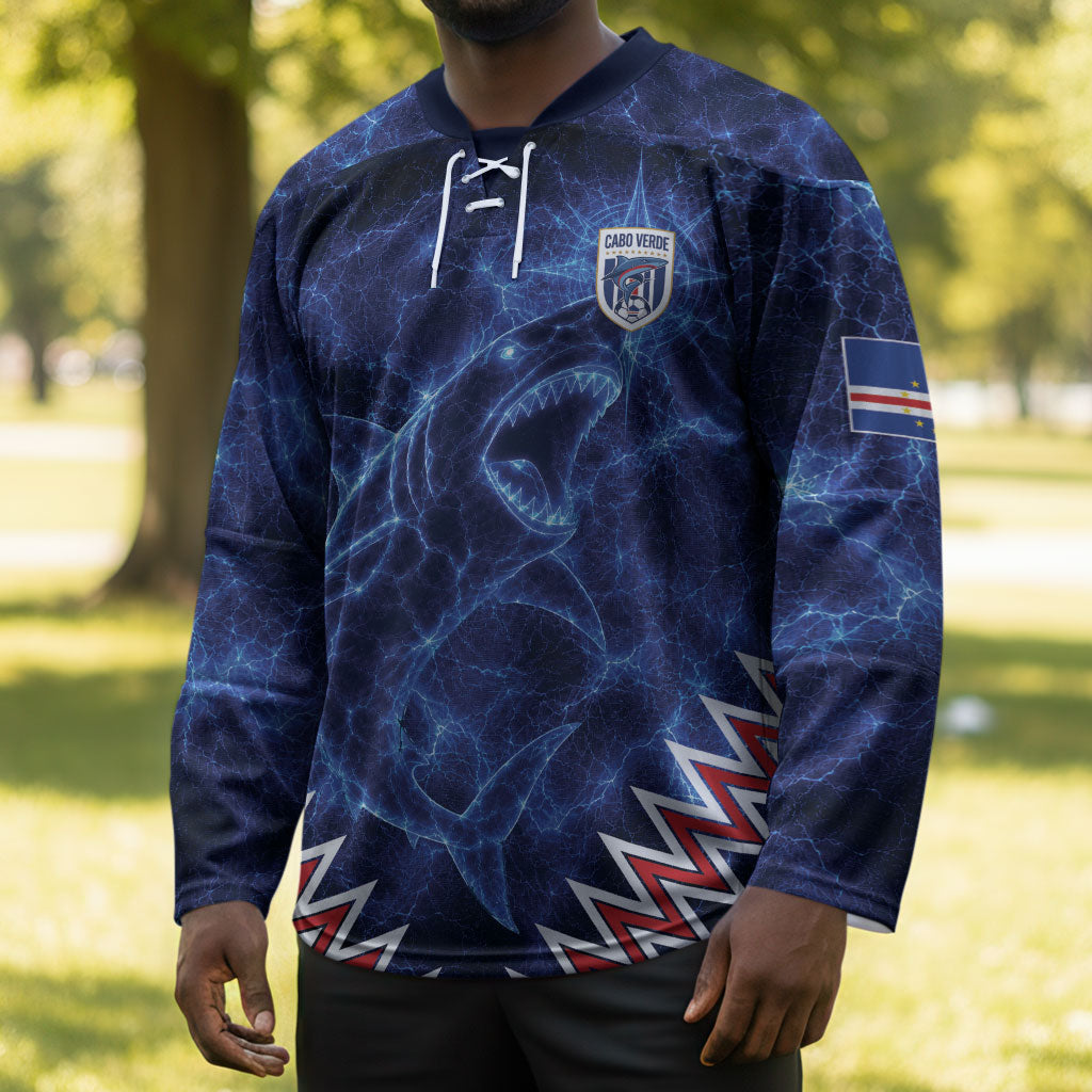 Custom World Football 2026 Cabo Verde Hockey Jersey Go Blue Sharks Glory
