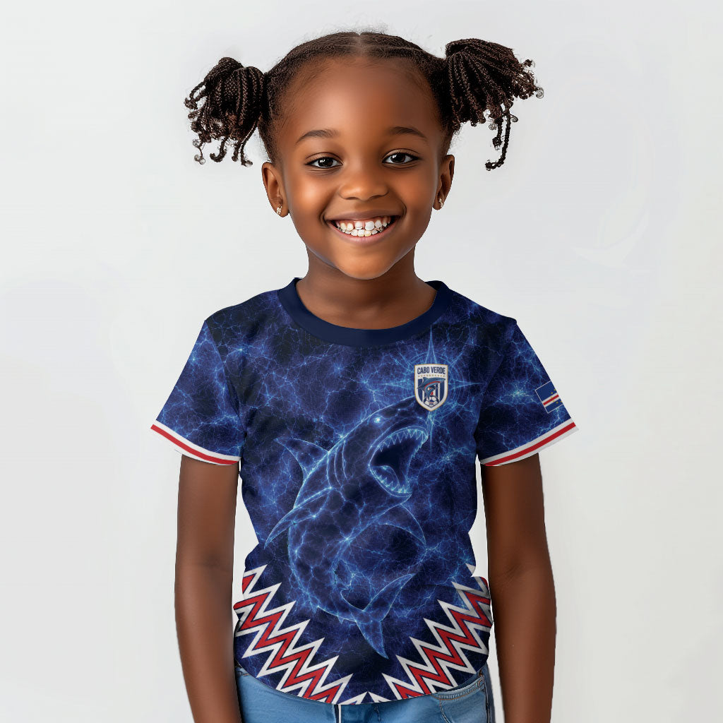 Custom World Football 2026 Cabo Verde Kid T shirt Go Blue Sharks Glory