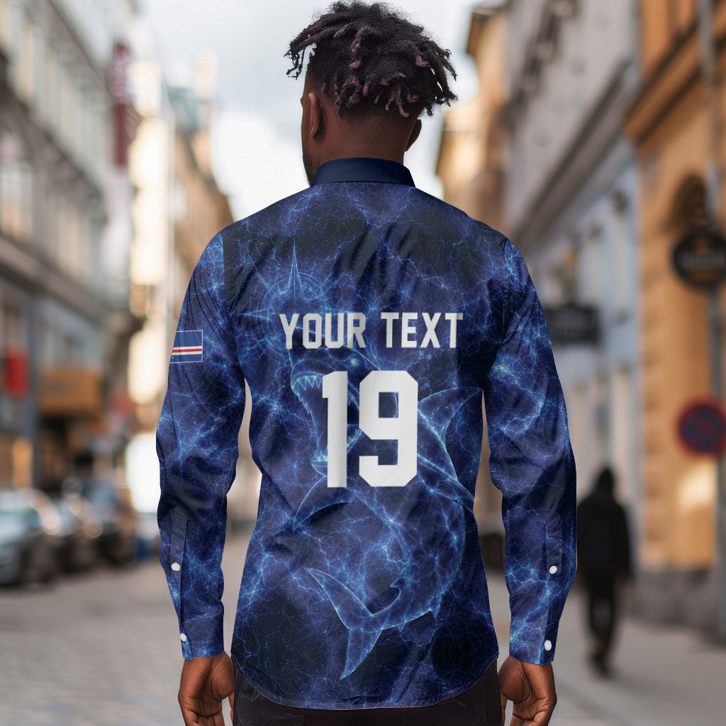 Custom World Football 2026 Cabo Verde Long Sleeve Button Shirt Go Blue Sharks Glory