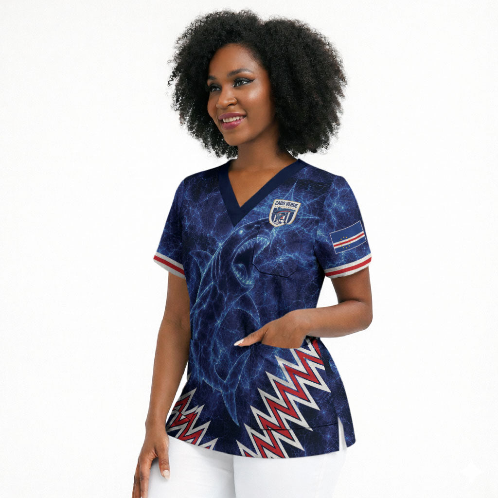 Custom World Football 2026 Cabo Verde Scrub Top Go Blue Sharks Glory