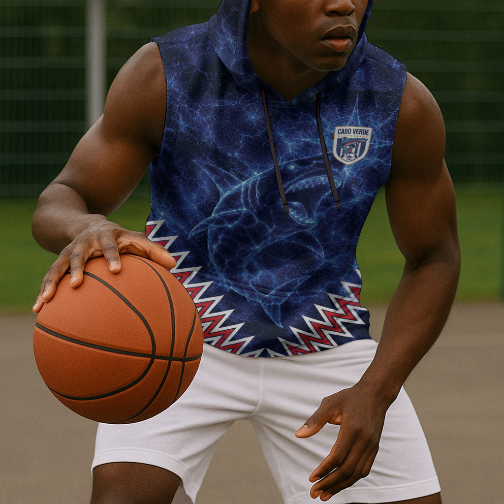 Custom World Football 2026 Cabo Verde Sleeveless Hoodie Go Blue Sharks Glory