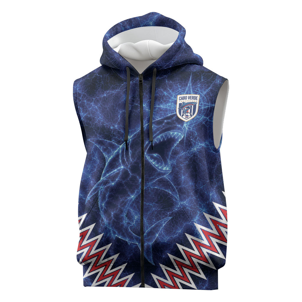 Custom World Football 2026 Cabo Verde Sleeveless Zip Hoodie Go Blue Sharks Glory