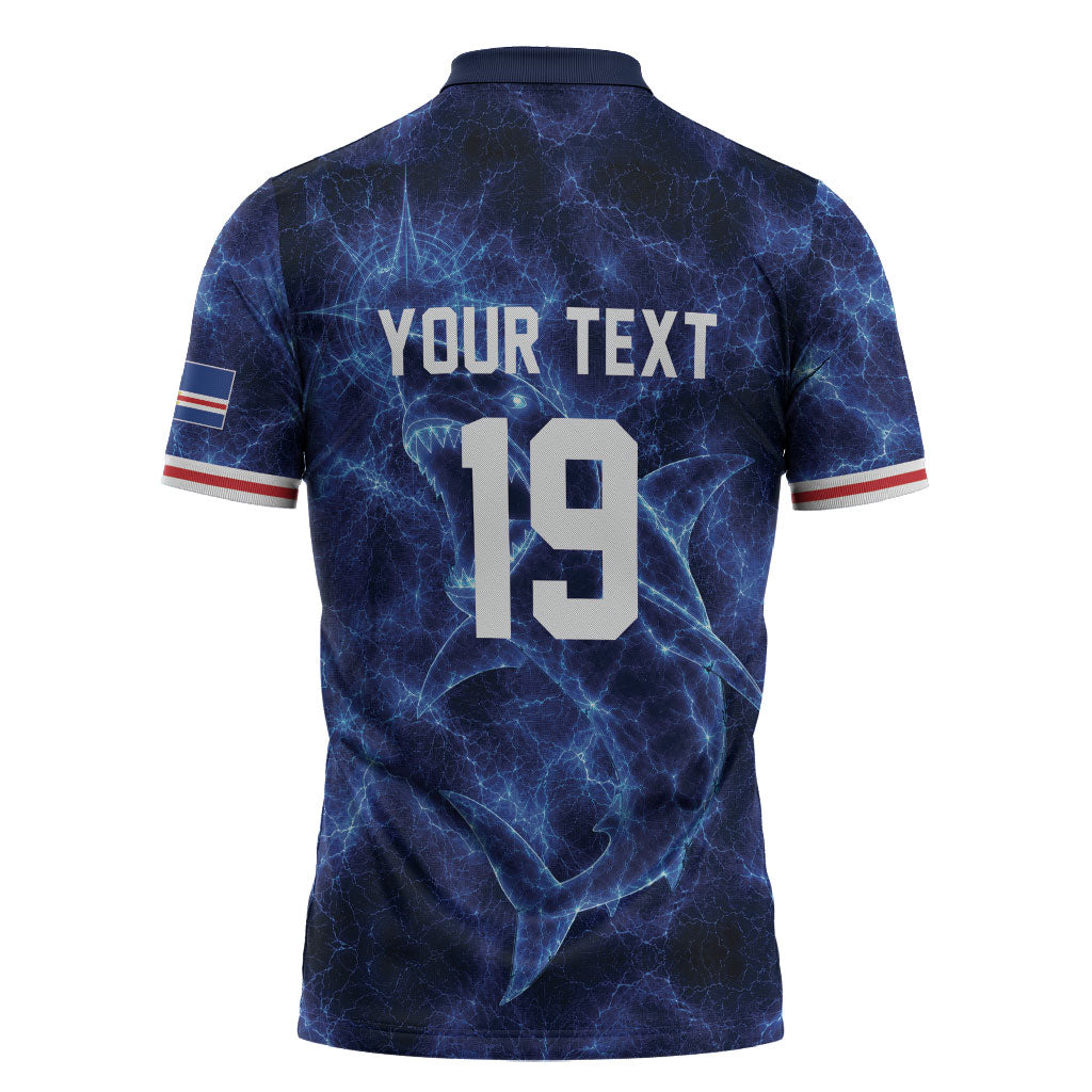 Custom World Football 2026 Cabo Verde Zipper Polo Shirt Go Blue Sharks Glory